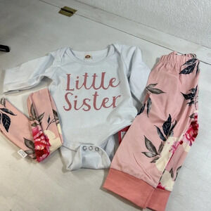 80 Baby Body Suit Panta Set Little Sister White/Pink Multicolored SZ 18 Months